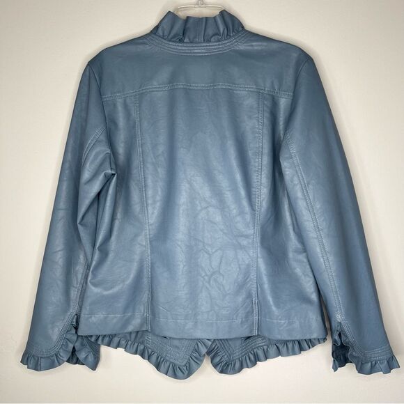 Hot In Hollywood Slate Faux Leather Ruffle Cottagecore Academia Jacket Blazer L - Picture 7 of 16